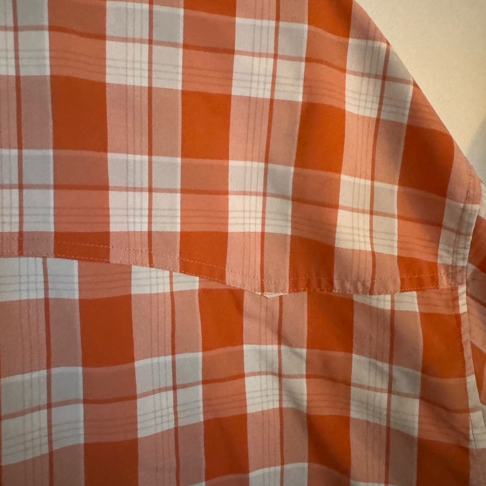 Patagonia Orange and White Plaid Short-Sleeve Button-Down Shirt - Picture 5 of 10